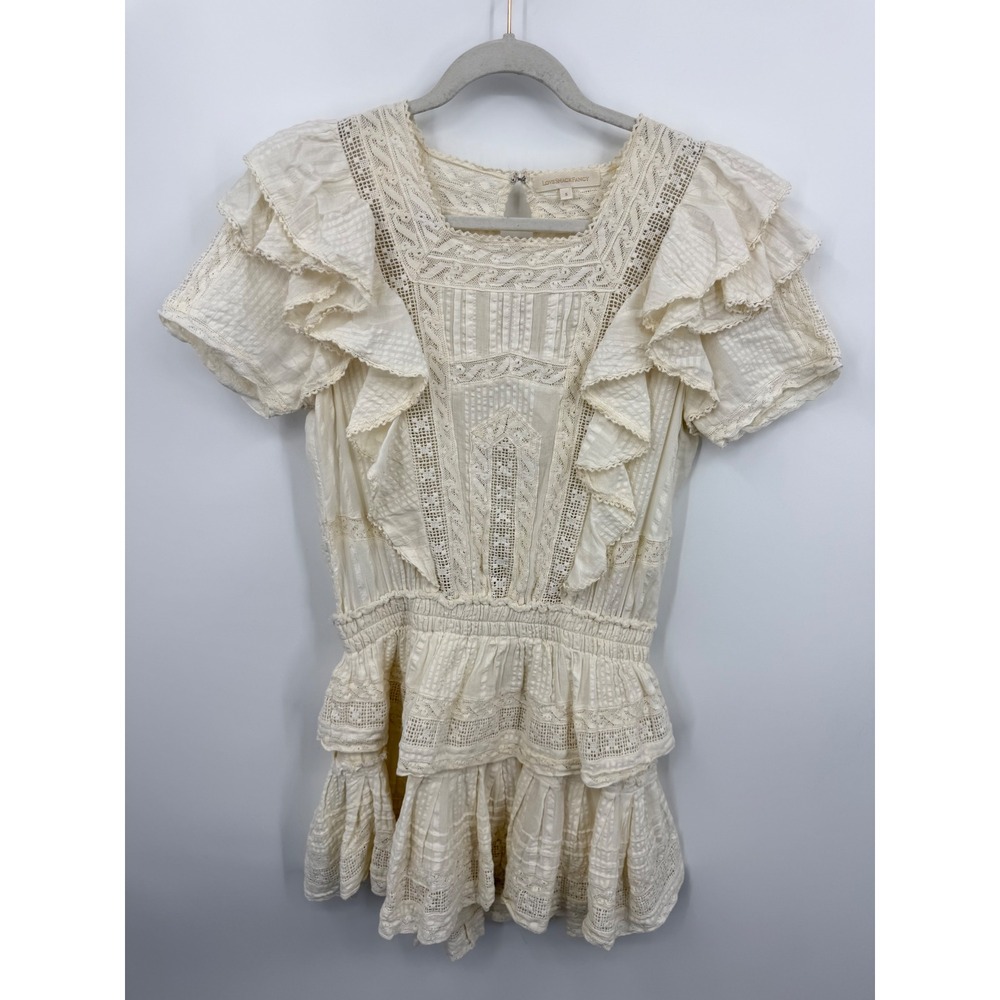LoveShackFancy‎ Capella Dress Womens Size S Cream Lace Ruffle Mini Boho Cotton